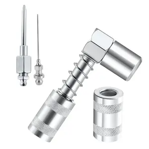 Grease Gun Accessory Kit, 90 Degree Coupler, Needle Nozzle, Grease Injection Needle with Cap, for Hard to Reach Grease Zerk Fittings