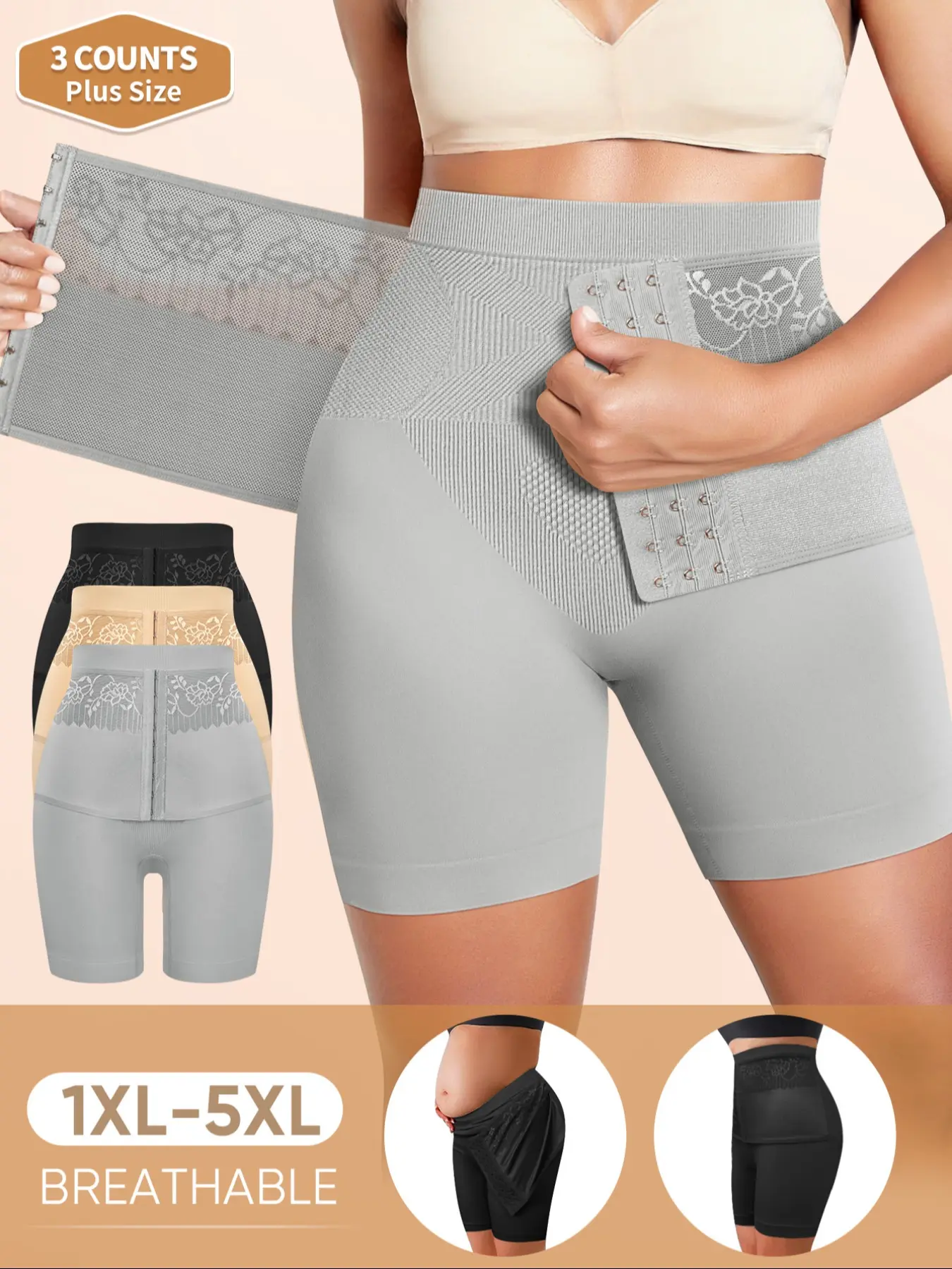 3-Pack MEIYATING Plus Size High-Waisted Shapewear Panties, Body Shaper Underwear, Butt Lifting and Sculpting, Comfortable Fit, Ideal for Daily Wear