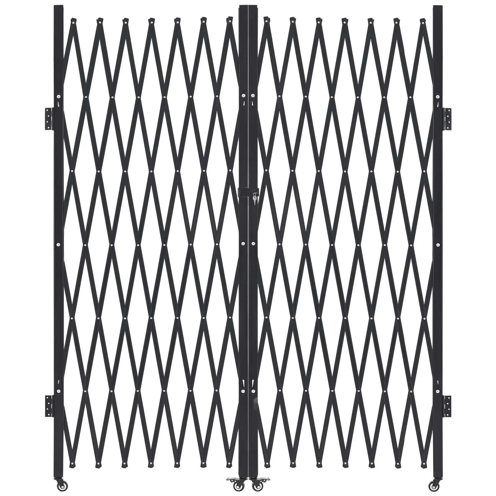 Double Folding Security Gate, Lockable Scissor Gate With 360° Swivel Casters, Outdoor Barricade Steel Retractable Gates, For Entry Security, Garage, Warehouse & Pool, 145.67 x 86.81 In (W x H)