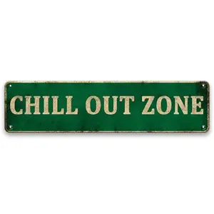 "Chill Out Zone" Vintage Metal Street Sign - Retro Look, Vintage Type Wall Decor, Weatherproof Indoor/Outdoor Rustic Tin Plaque for Home, Cafe | 4x16 In, Yard Sign, Multicolor,summervibes