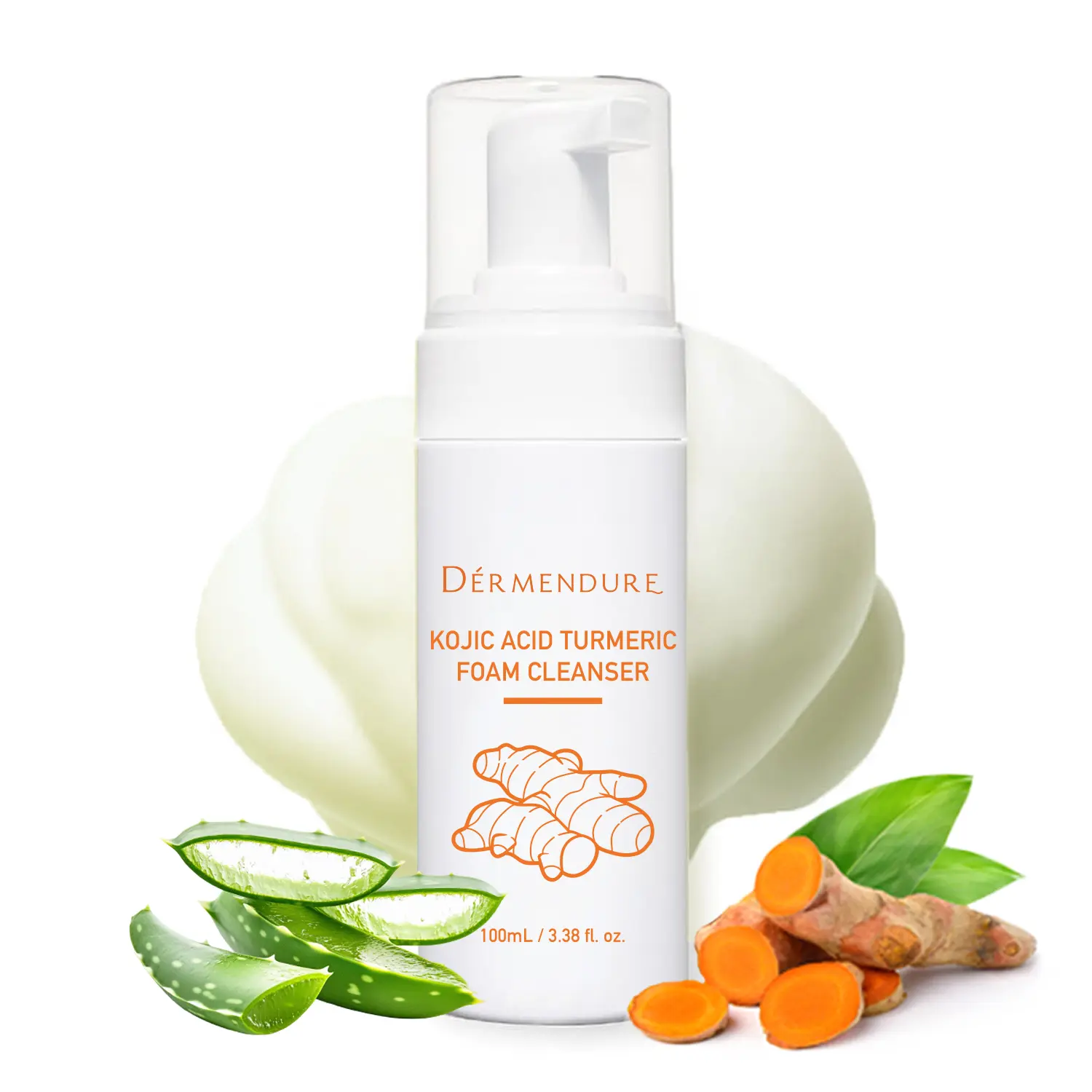Turmeric Kojic Acid Face Wash Amino Acids Foam Cleanser – Gentle Facial Foam Face Wash Dark Spot Brightening Hydrating Soothing Cleanser, Fragrance-Free, Sulfate-Free, Cruelty-Free, 100ml