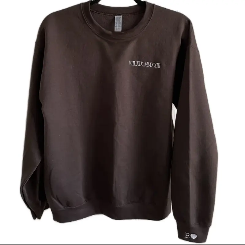 Custom Embroidered Roman Numerals Sweatshirt/  Couple Sweatshirt / Embroidery Cotton Sleeve Bridal Womenswear, Oversized, Polyester, Sweater Check Comfort Clothing