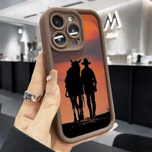 Case for iPhone 16 E Pro Max 15 Plus 14 13 12 11 XS XR Vintage Sunset Cowboy Pocket-Friendly Shockproof Silicone Protective Softcase Protector Screen Protector