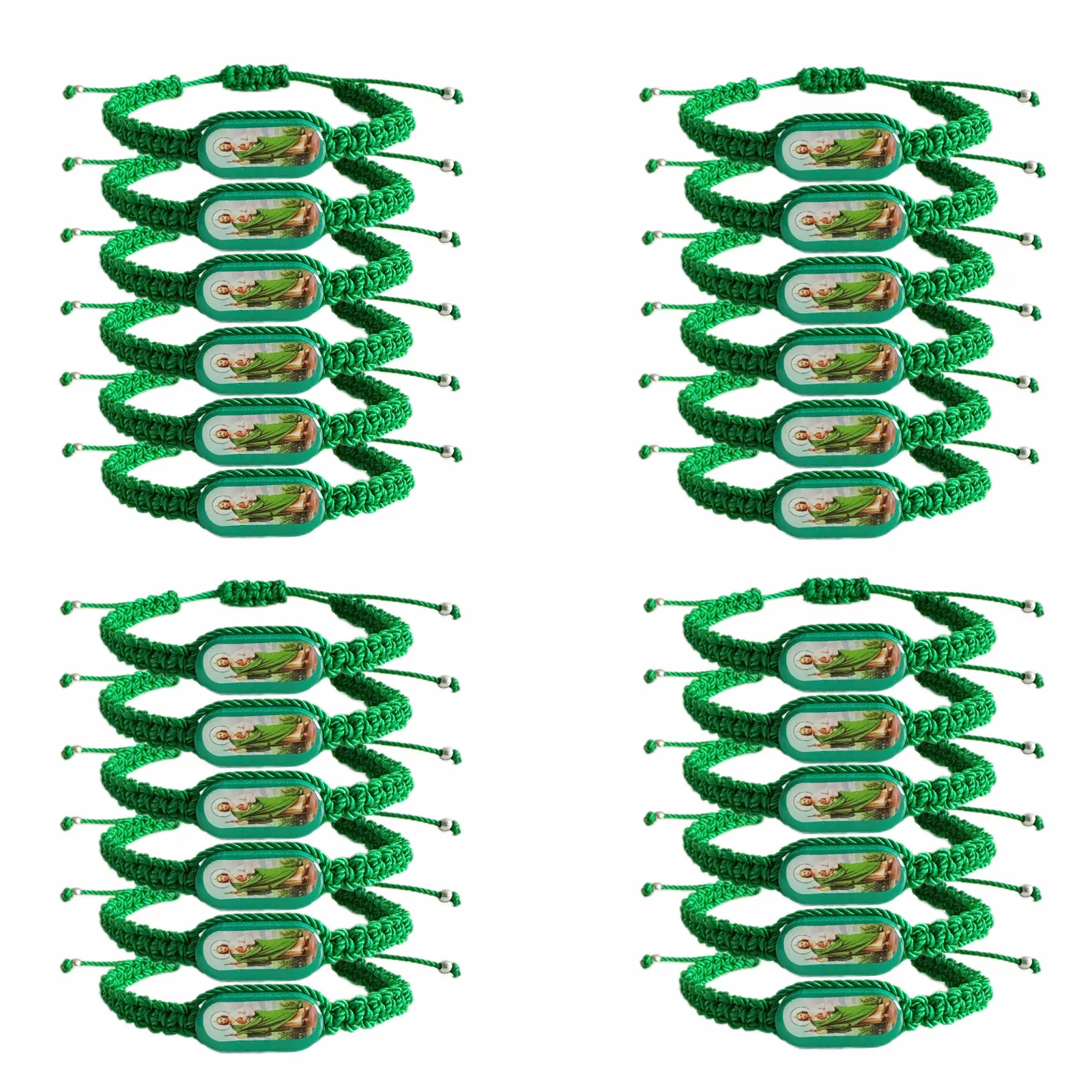 24 Pack Saint Jude Tadeo Bracelet Set, Handmade Green Thread Mexican Rosary Prayer Bracelets, Inspirational Catholic Faith Gift Jewelry, Prayer Bracelet