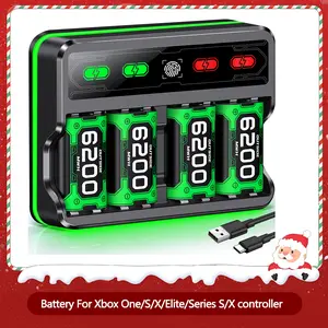 4 Pack 6200mAh Rechargeable Battery Pack for Xbox Series X|S/Xbox One/Elite Controller Charging Station with Touch-Sensor Light Strip
