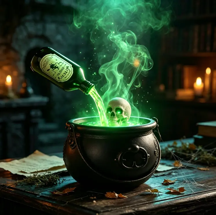 Large Witch Cauldron Halloween Decor, Skeleton Halloween Party Decorations with Fog Maker, Spooky Witch Pot for Outdoor Yard, Porch, Home Indoor & Outdoor Use
