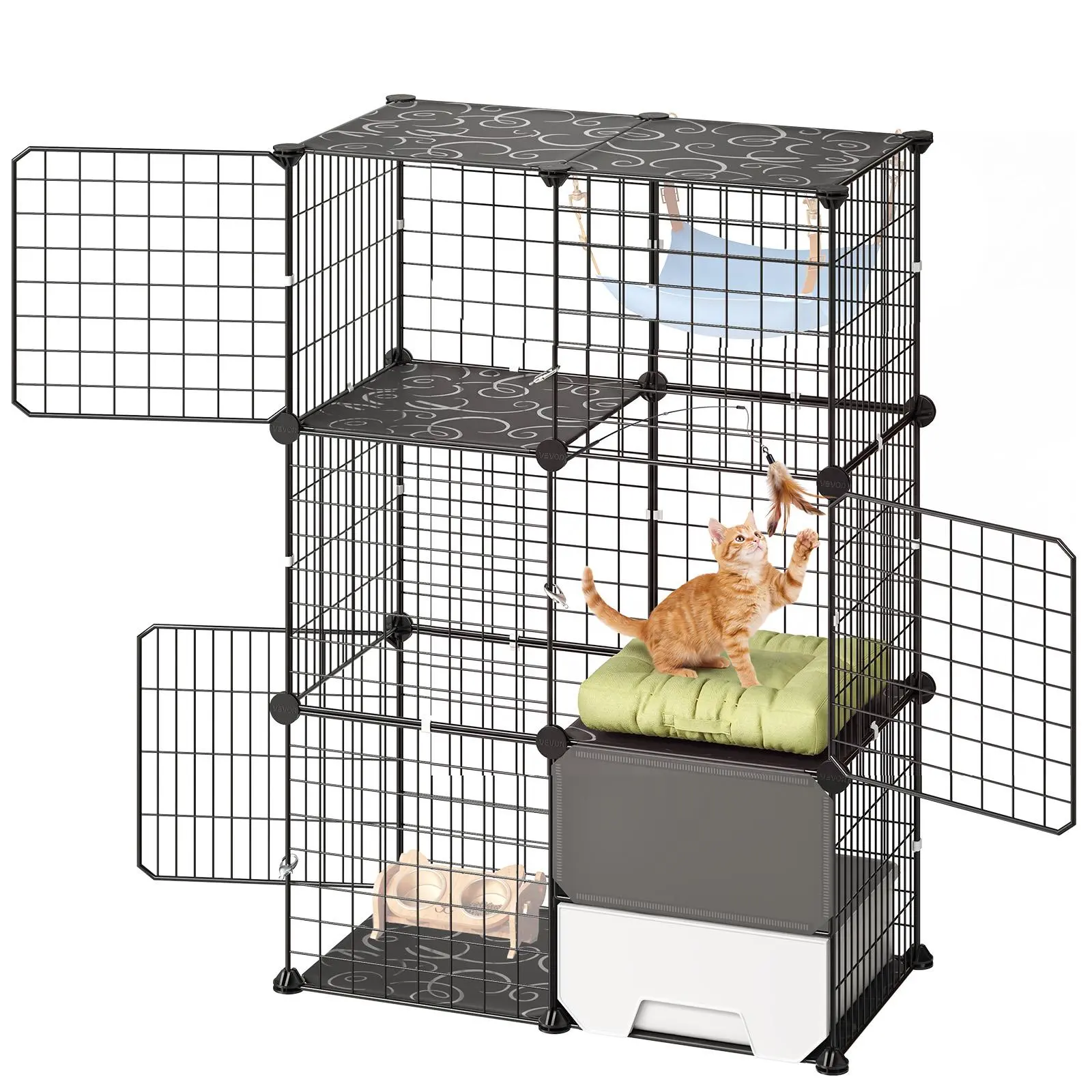【SummerFinds】VEVOR Cat Cage 3-Tier 28"x17.91"x40.98" DIY Cat Playpen with Litter Box, Indoor Enclosure Detachable Metal Wire Kennel Crate, Large Exercise Place Ideal for 1-2 Cats, Kittens and Small Animals, Black