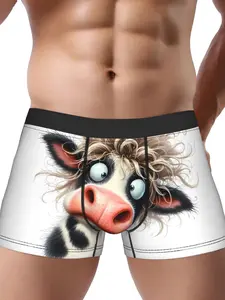 Men'S Highland Cow Print Boxer Briefs - Scottish Highland Cow Design with & Cow Face & Tartan Plaid, Soft Breathable Underwear, Comfortable Fit For Casual Attire, Cow Underwear, Comfortable Underwear, Durable Underwear