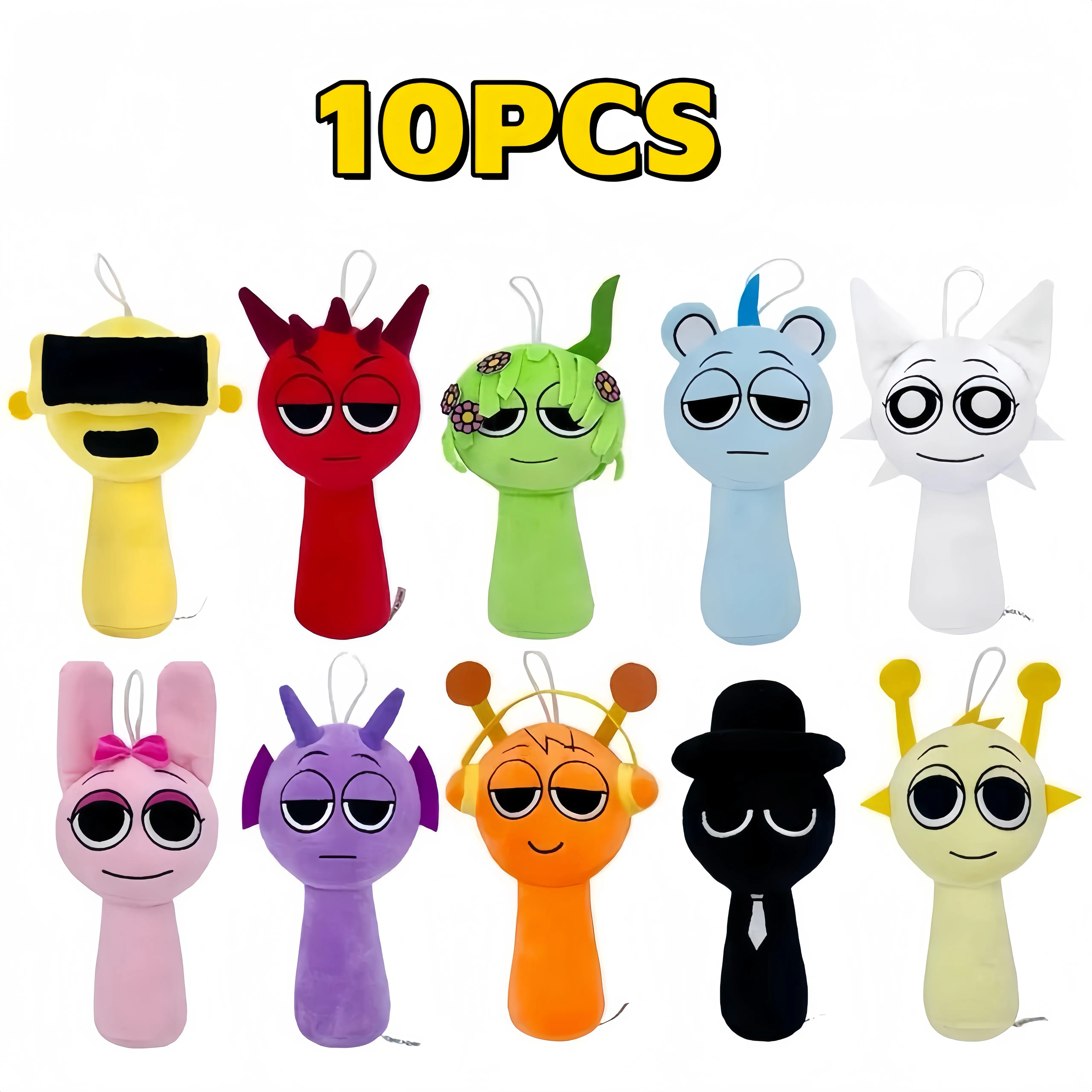 10PCS Sprunki Incredibox Plush Toys：Soft Kawaii Plushie Toy Set—comfort pillows; Sprunki plushies collection for kids & teens; birthday gift for girl