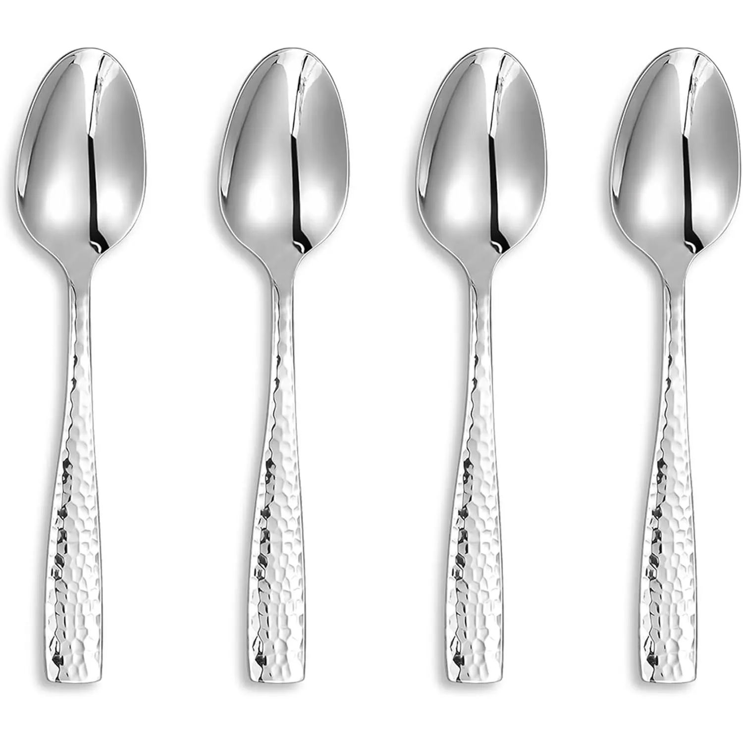 4- Louis Hammered Spoons Set, 18/10 Stainless Steel, Set of 4, Fine Spoon Set with Squared Edge, Dishwasher Safe (6.4" Teaspoon)