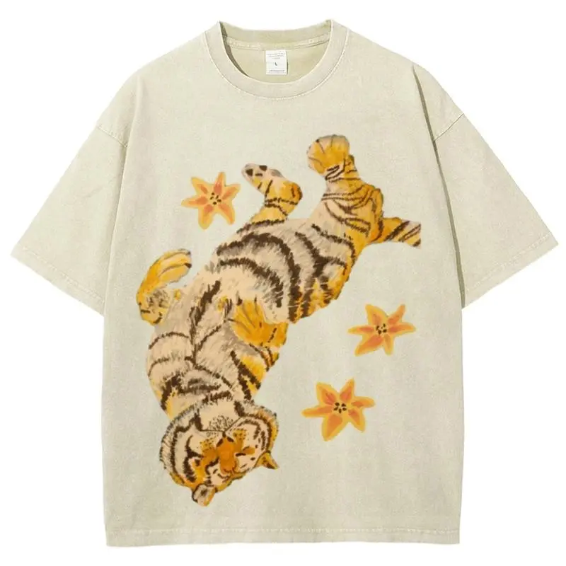 Lazy Tiger Unisex Vintage Washed Tee, Vintage Washed Tee, Funny Tee Shirt, gift for child, for women, for men, for girlfriend, for boyfriend Streetwear T-Shirt
