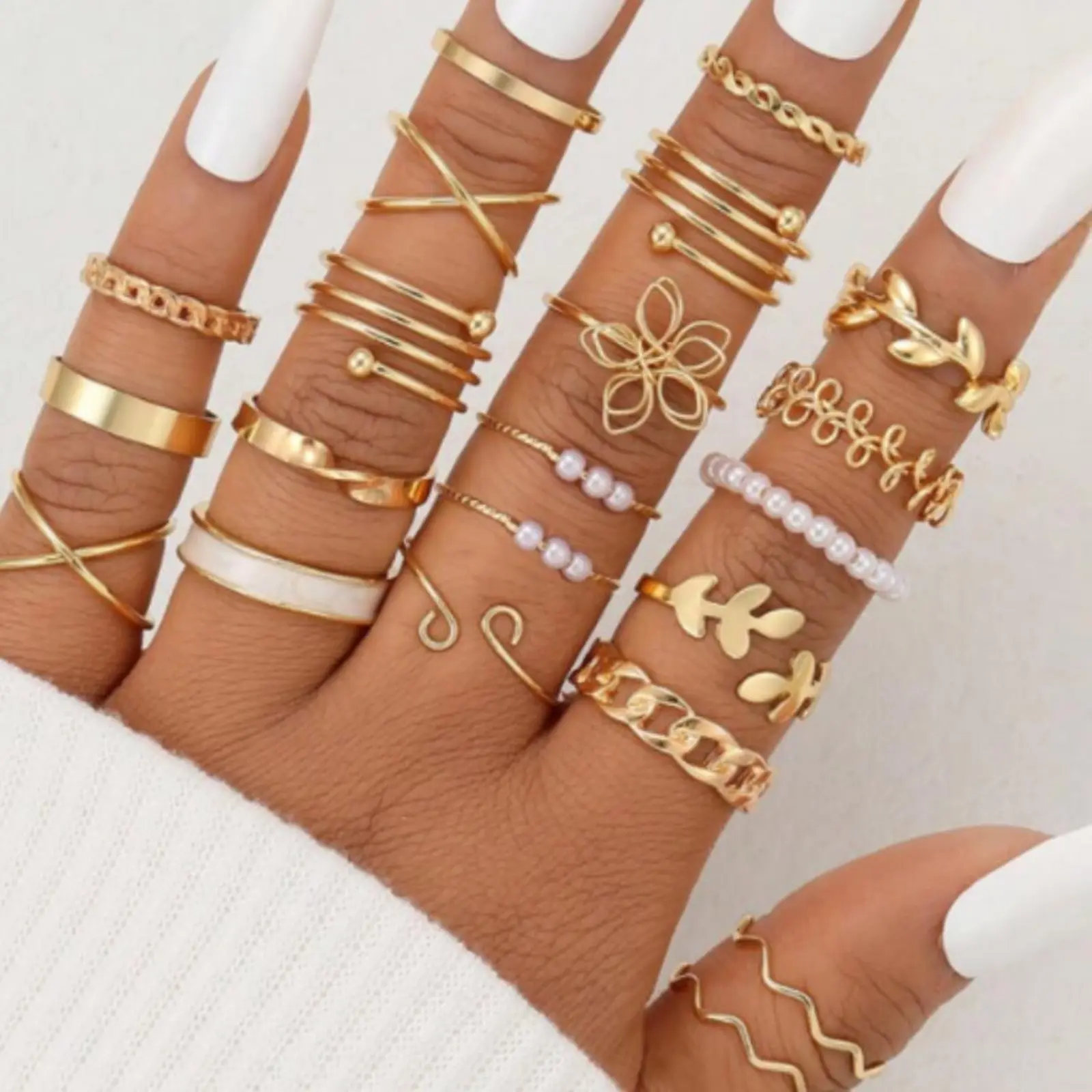 Exquisite Trendy Interlocked Bohemian Stackable Rings Set, Multi-Shape Joint Rings with Openwork Hearts and Geometric Designs, Interlocked Stackable Rings