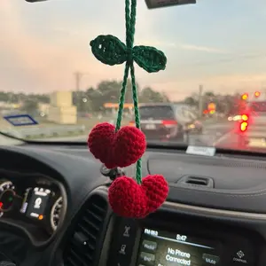 Crochet heart cherries car hanging