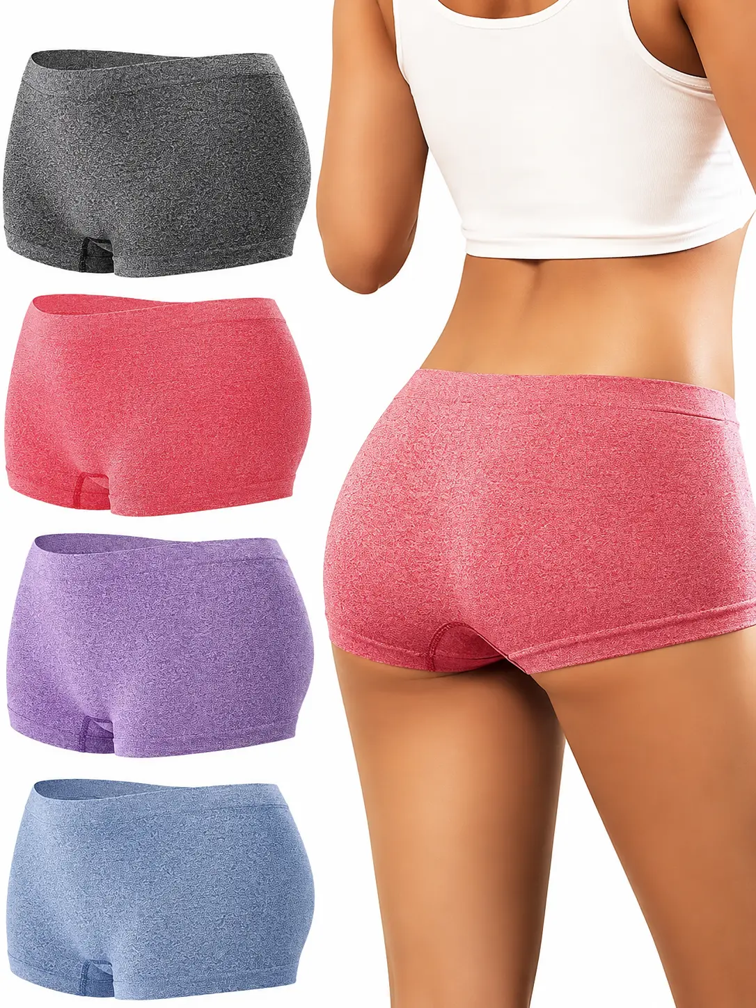 Women's Boyshort Underwear, 4-Pack Seamless Boxer Briefs, Full Coverage Soft Stretch Panties for Everyday Comfort