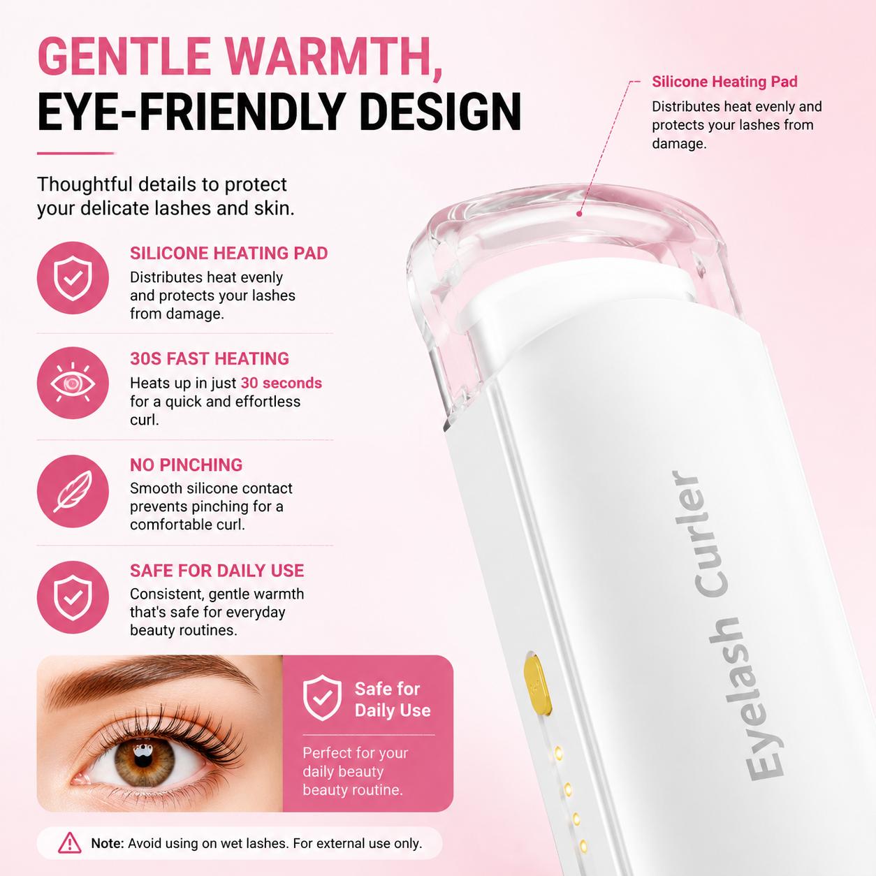 Thermal Eyelash Curler – USB Rechargeable with Thermo-sensitive Silicone Pad Fast Curling, Small Lifting Curler for Eyelashes – for Women, Girls, Home, Travel, Curly and Stylized