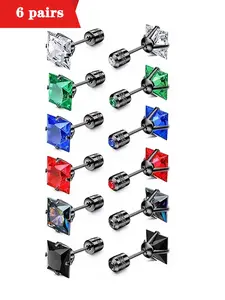 Colorful Zirconia Decorated Earrings, Stainless Steel Earrings for Men, Fashion Jewelry for Party, Daily Clothing Decor, Trendy All-match & Exquisite Jewelry for Gift