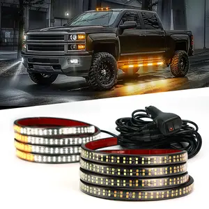 4WDKING Emergency Strobe Lights Strip 2PCS 70 Inch Amber White 864 LED Running Board Lights Bar Waterproof Flashing Warning Hazard Safety Side Light for Truck Construction car Pickup Snow Plow