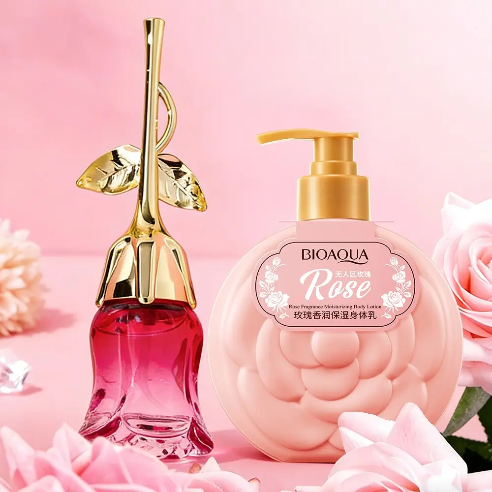 Fresh Rose Perfume + Nourishing Body Lotion Set, Lover Rose Flower Shape, Women's Perfume, Valentine's Day Gift, Long-Lasting Scent, Fragrance Sets