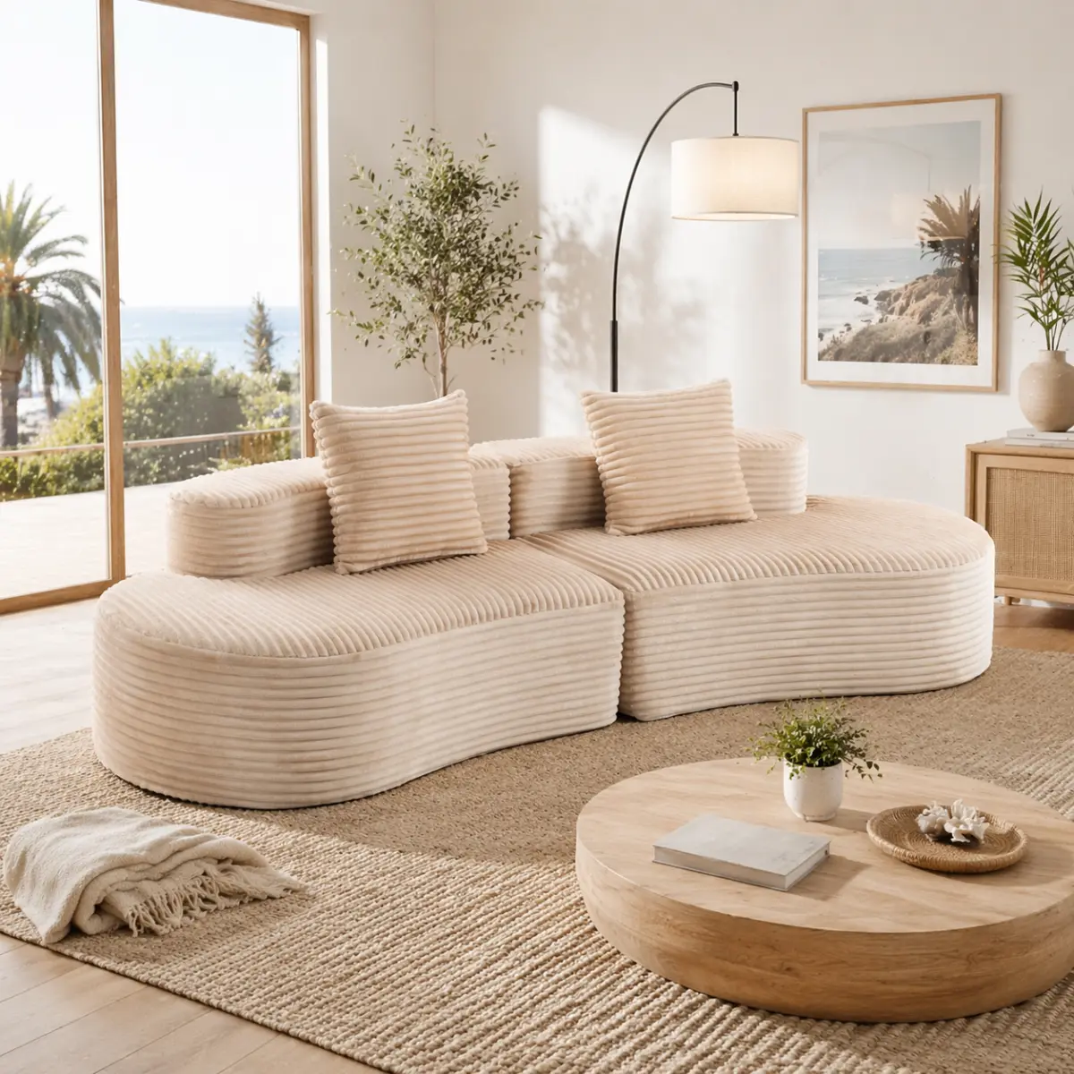 [Bellemave] 110.24" Fully Compressed Sofa, Corduroy 2-Seater Couch with 2 Lumbar Pillows, Cozy Deep Seat Upholstered Sofa, No Assembly Cloud Couch for Living Room & Bedroom