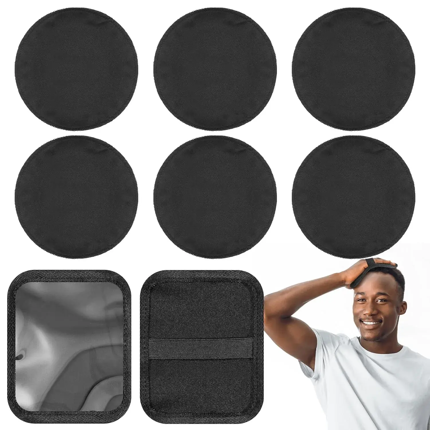 7-Piece Waves Training Kit for 360 Wavers, Black Polyester Hair Styling Set with 4.5" Rapid Waver Patches for Optimal Compression & Wave Control, Wavy Hairstyle, Heatless Haircare, 4.5" Size, Set Pack, 1 Waves Training Pad