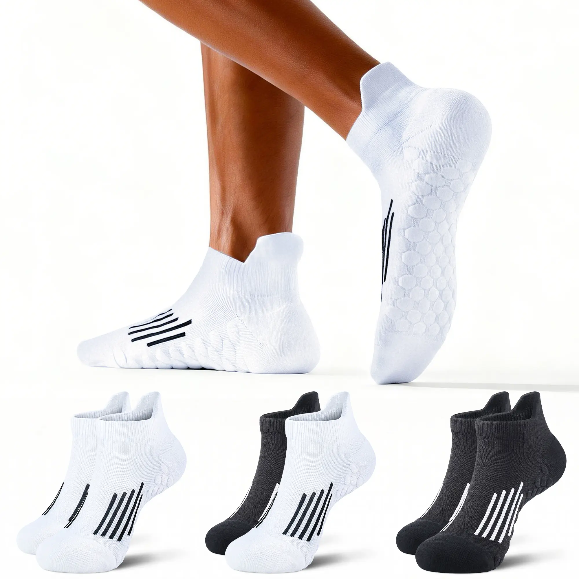 6 Pairs Men's No-Show Ankle Socks - Breathable Cotton Sweat Absorbent Sports Socks for Running, Cycling, Gym | Lightweight Comfort Fit, Machine Washable, Solid Colors (White/Black), Athletic Noshow Socks, Sleek Sock Design, Breathable Fabric,, Male, All S