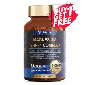Buy 1 Get 1 FREE -Totaria Nature Magnesium 12-in-1 Complex 700mg - 60 Vegan Capsules for Muscle Heart & Relaxation Support High Absorbable Blend of 12 Chelates Dietary Supplement