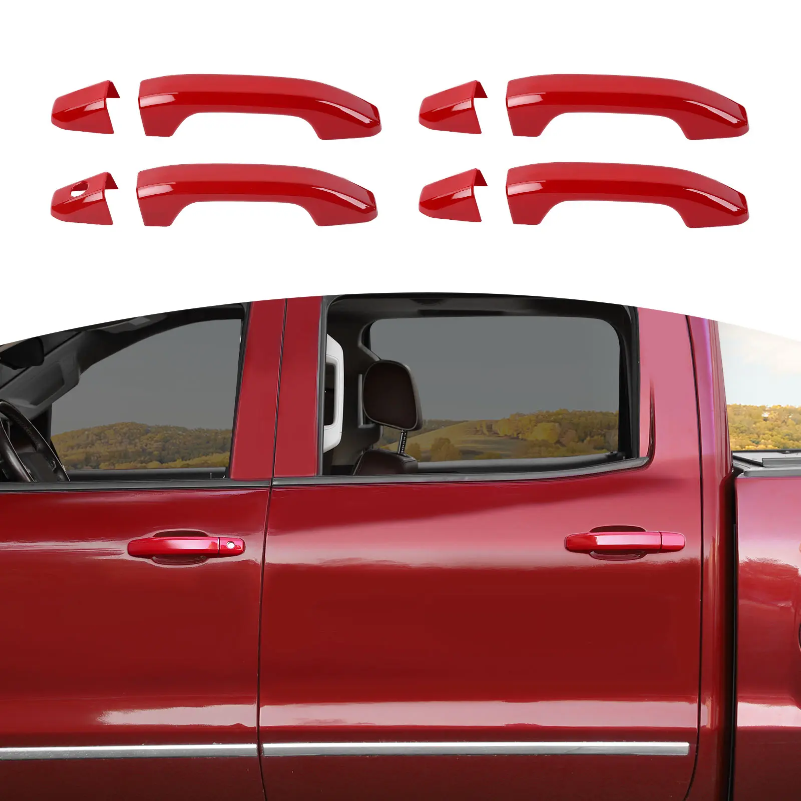 Exterior Door Handle Cover Trim Decor Decal - Adhesive Car Stickers, Car Decals, Truck Accessories, Chevy/GMC Exterior Accessories, Fit 2014-2018 Chevy Silverado/GMC Sierra, Stickers For Cars