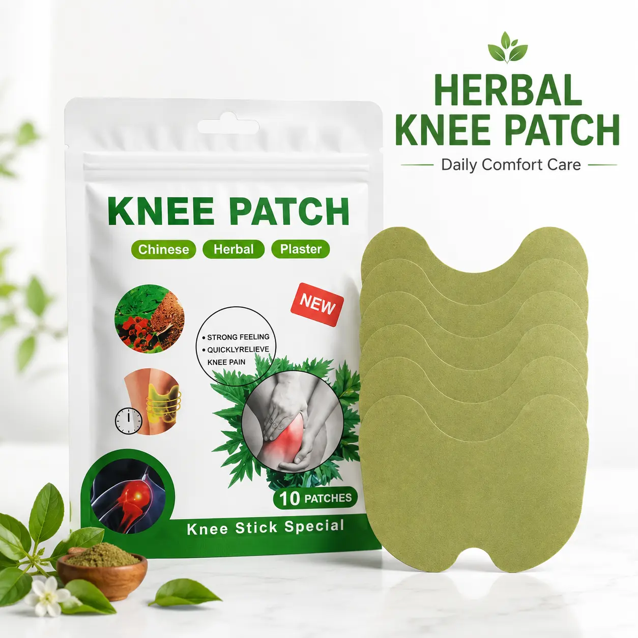 Natural Herbal Heat Packs for Pain Relief, 10 Patches - Long Lasting Thermal Warm Compress, Multifunctional Heating Pad for Knee & Joint Support, Heat Pads For Back Pain Relief