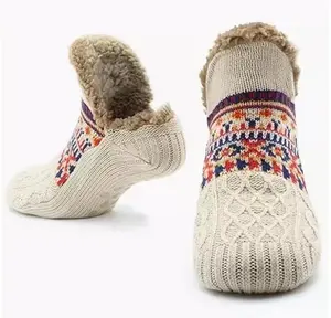 Fuzzy Fleece-Lined Non-Slip Slipper Socks For Men Women Super Warm Knit Indoor Home Wear with Cozy Coral Fleece Lining Anti-Slip Grips Unisex Gift Choice