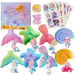 Little Mermaid Bath Bombs for Kids with Surprise Toys Inside 9 Extra Large Salts Calming Scent Natural Bubble Bath with Sealed Toys Coral Reef Accessories