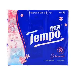 TEMPO Mini Floral Paper Handkerchiefs - Portable Tissue Pack with Cherry Blossom Scent - 12 Packs
