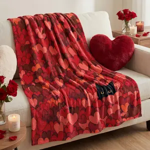 Fuzzy Polyester Heart Print Blanket - Multi-Size Red, Soft, Cozy, Modern Flannel Throw, Fade-Resistant, Ideal for Couch Lounge, Perfect Gift for Adults