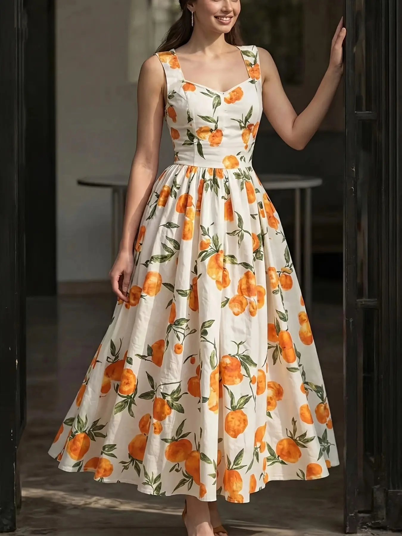 Summer Print Dress, Women, Casual Wear, Sleeveless Waist Cinch Design, Long A-Line Midi, Vintage Soft Bohemian Boho Style, Perfect for Office and Dates, Tall and Slimming, Boho Style Dresses