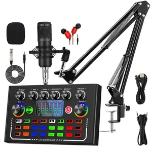 Studio Microphone Live Sound Card, Podcast Equipment Bundle, Professional Live Sound Card Set with DJ Mixer Effects and Voice Changer for Live Streaming Games