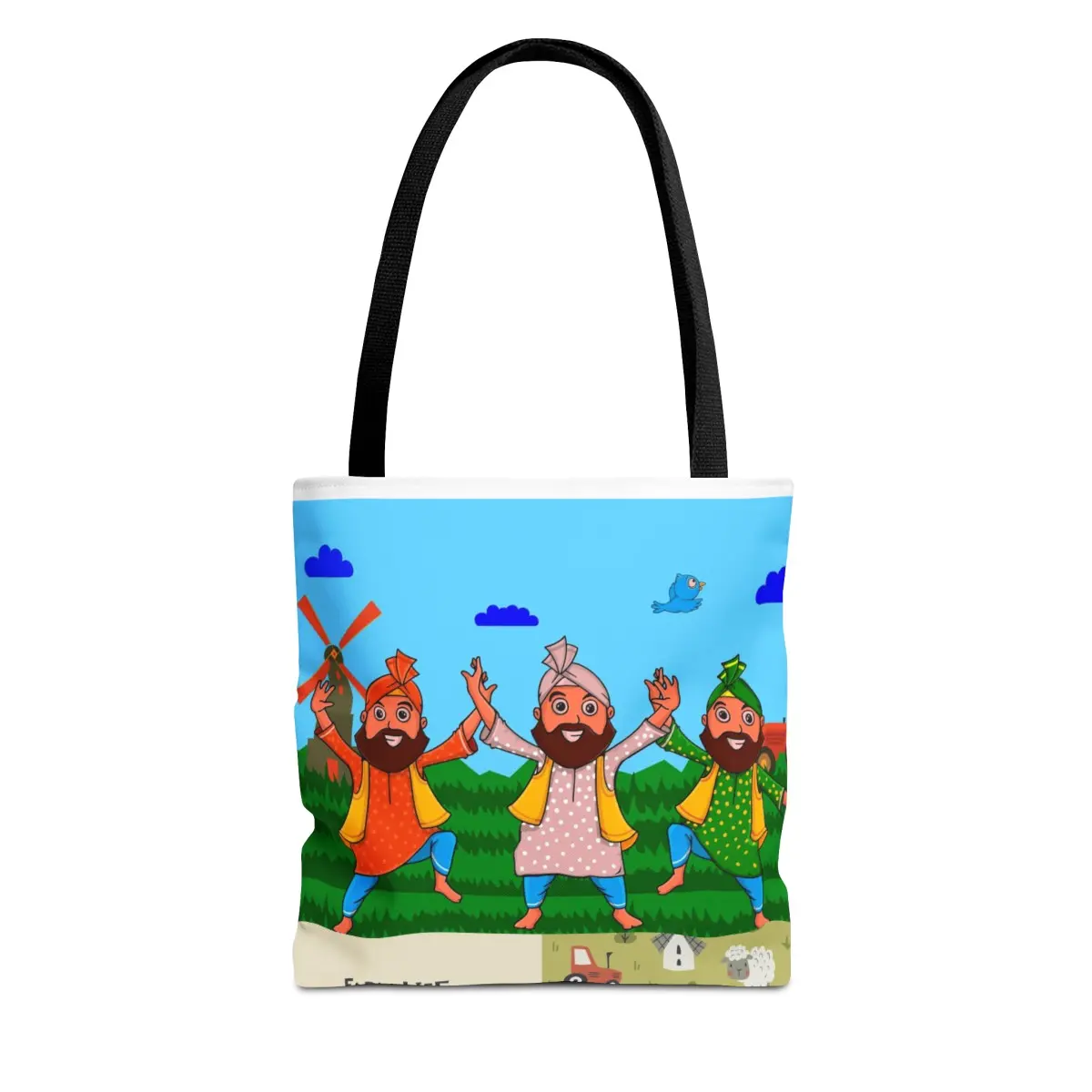Custom Printed Tote Bag with Multiple Handle Colors - 13x13 Inches (AOP)