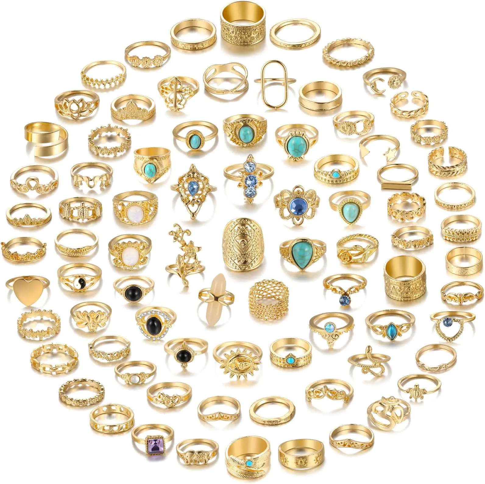 82 Pcs Vintage Gold Silver Knuckle Rings Set for Women, Bohemian Stackable Rings Pack, Boho, Retro Stone, Stacking Joint Finger Rings sohochic