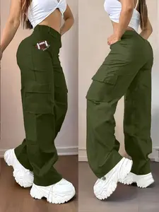 Women's casual cargo pants – medium stretch, high-waisted design with practical pockets, Womenswear