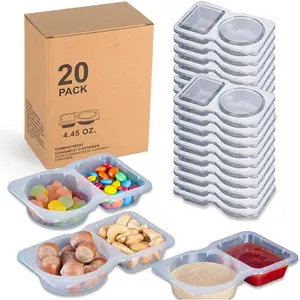 Reusable Double-Compartment Condiment & Snack Container with Flip Top - Clear Plastic for Sauces, Samples, and Travel Snacks, 20 Pieces Kitchen Utensils
