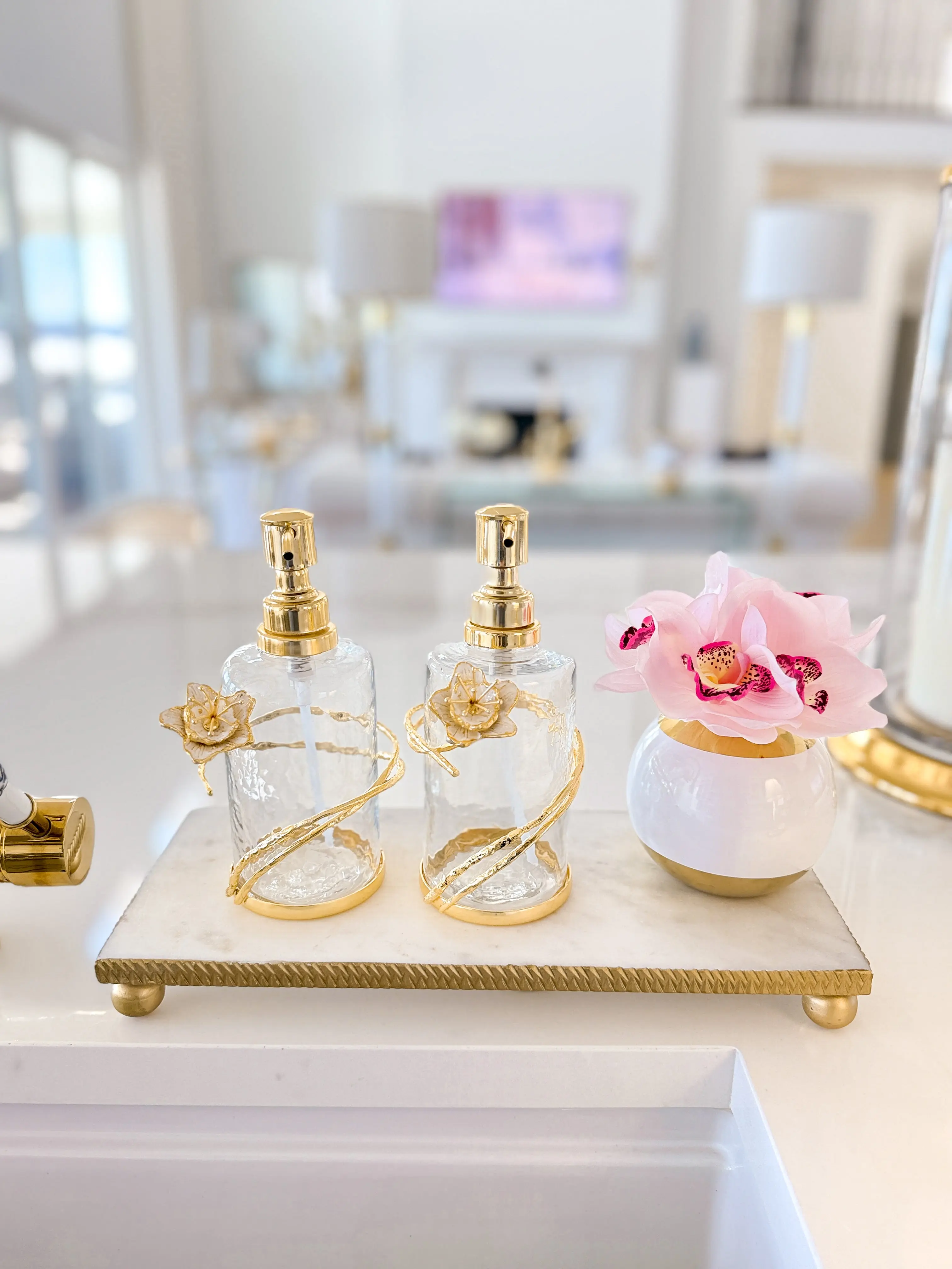 Gold with Flower Design Soap Dispenser (Set of 2)