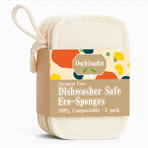 3-Pack Natural Luffa Cleaning Sponges 100% Organic, Compostable & Non-Scratch | Plant-Based Kitchen Dish Scrubber, 4.4x2.8 Inches