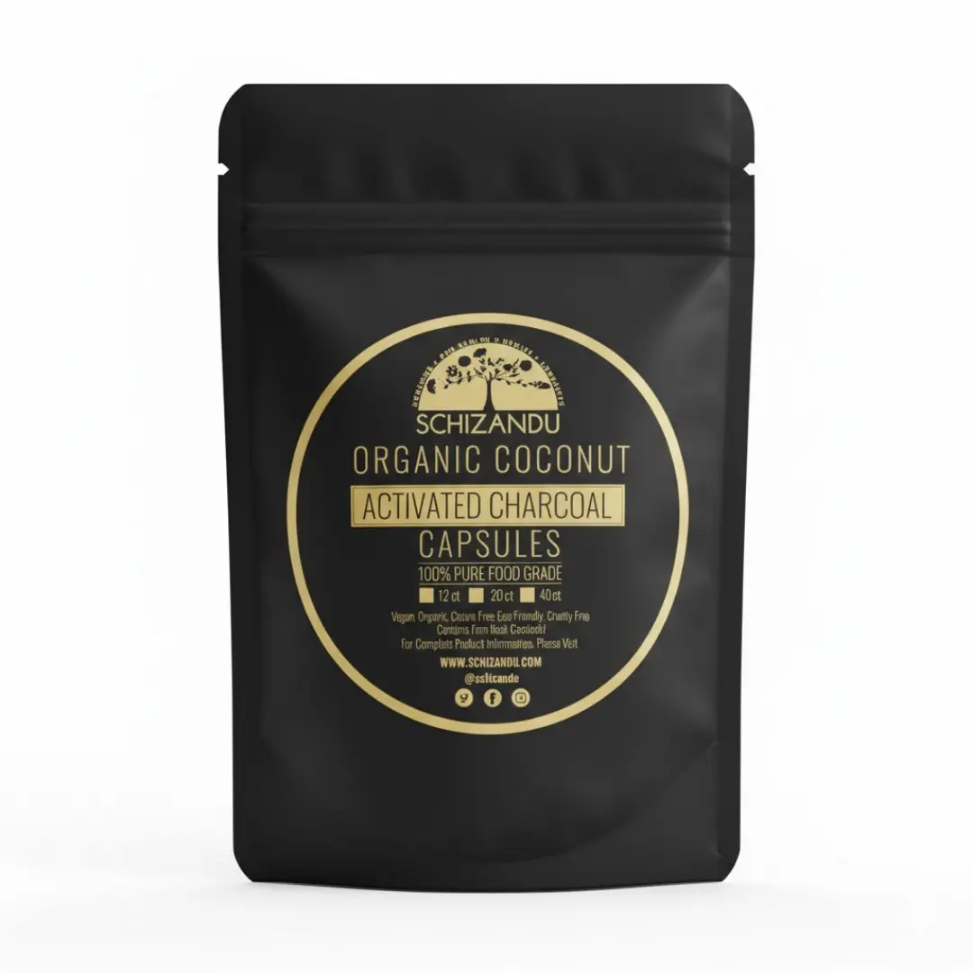 Organic Coconut Activated Charcoal Capsules - Travel Size pouch Health Supplement Cleanse