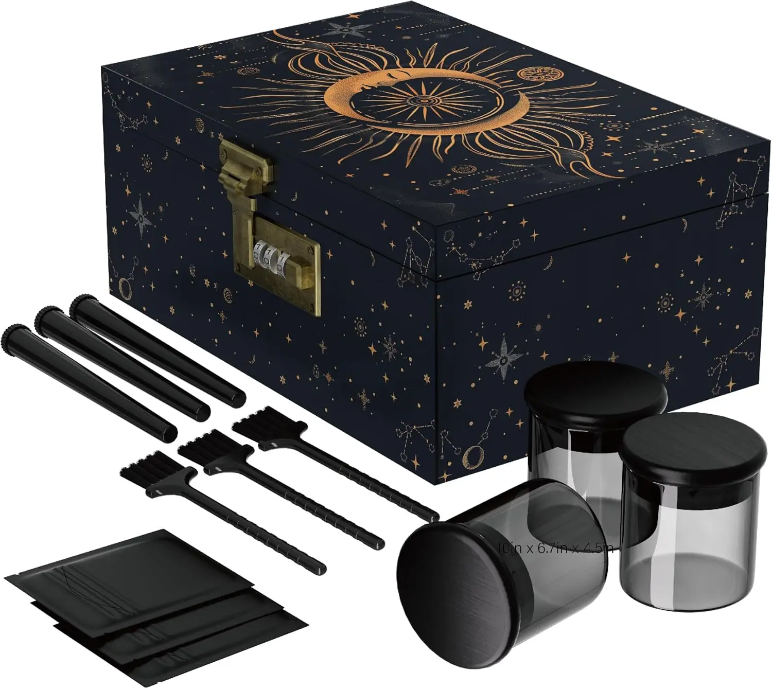 Large Bamboo Box with Combination Lock, Wooden Printed Decorative Storage Box, Stash Storage Lock Box as Great Gift Choice, Lockable Keepsake Box for Storage Trinkets, Coffee Beans, Tea etc(Sun&Moon)