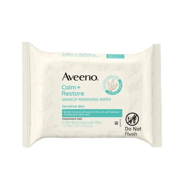 Aveeno Calm + Restore Makeup Remover Wipes, 25 Count