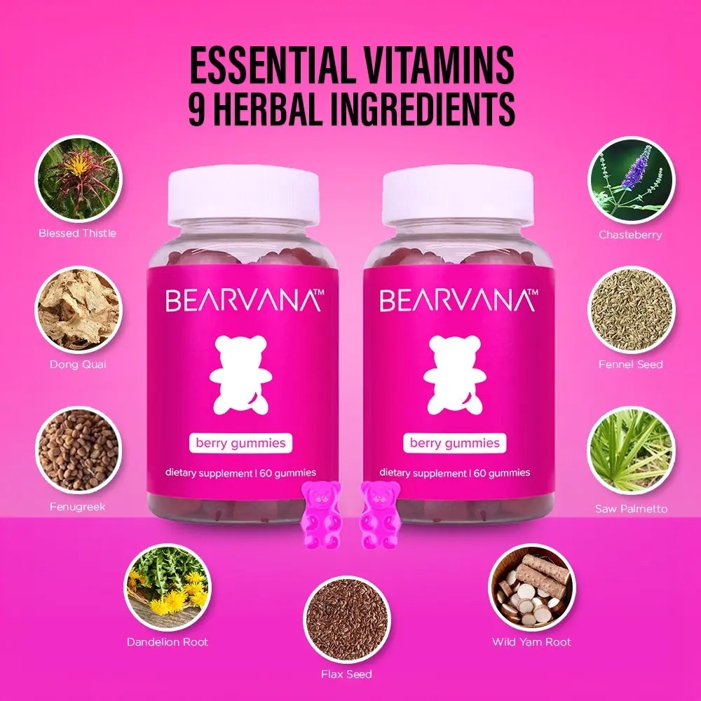BEARVANA All-In-One Women's Wellness Gummies Double Pack | The Daily Gummies Worth the Hype | 9 Herbal Ingredients + Vitamins A, C, E & B6 | Berry Flavor | Two Month Supply | 120 Gummies