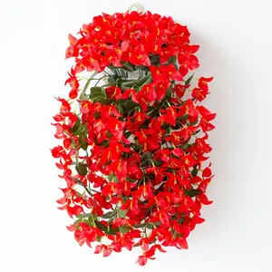 2 Pcs Faux Bougainvillea Hanging Plant, UV Resistant Artificial Flowers, Fake Flowers Outdoor, Realistic Plastic Silk Vines for Outdoor Spring Decor
