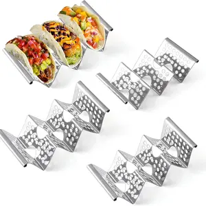 Taco Holders Set of 4, Taco Stand, Stainless Steel Taco Holder, Each Can Hold 3 Tortillas, with Easy-Access Handle, Fits Microwave, Air Fryer and Oven
