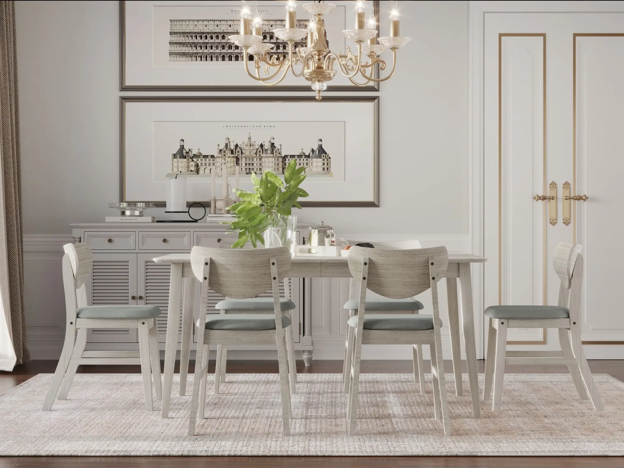 Favorer Easton 7-Piece Dining Set, Antique Gray+Gray/Brown+Gray - Stylish Design