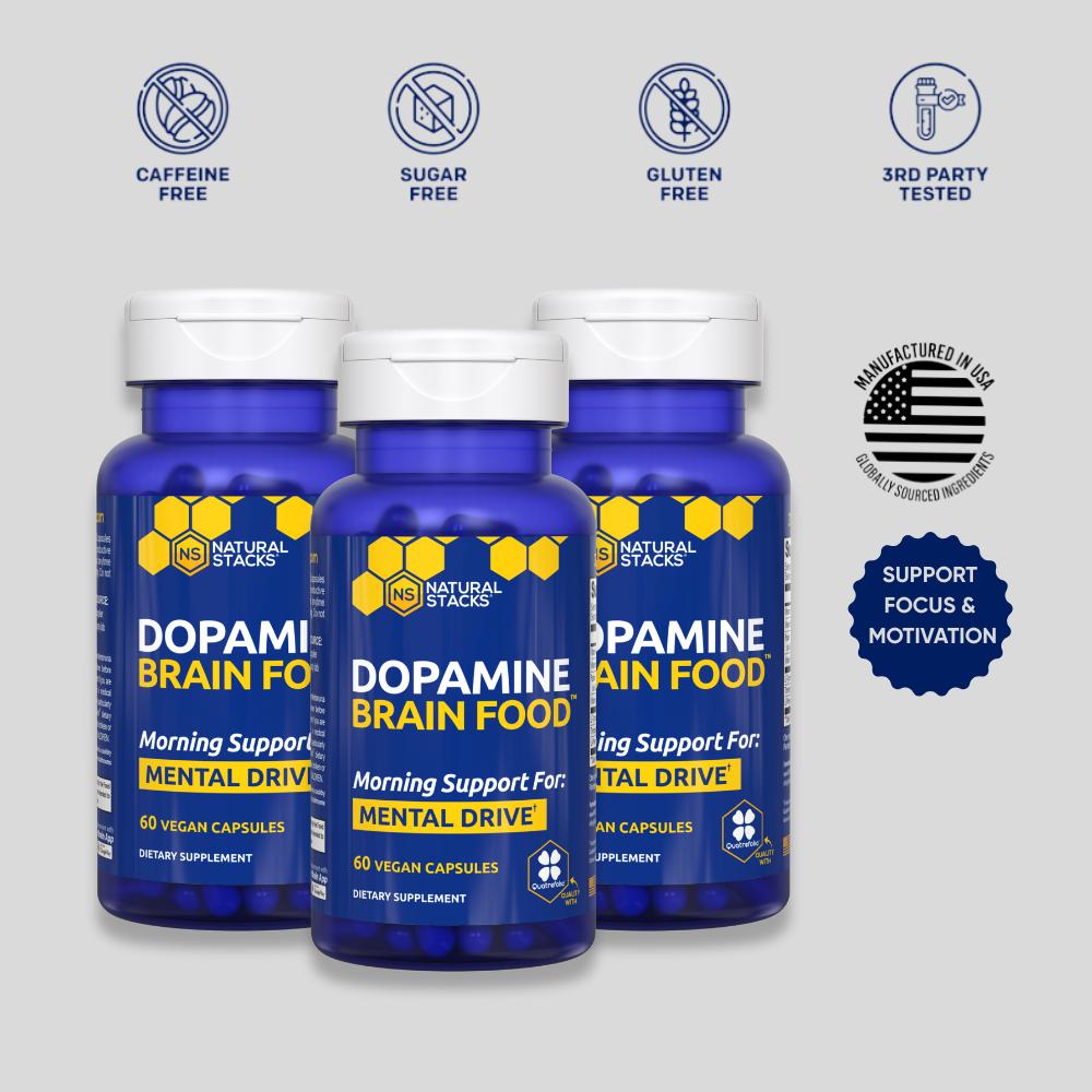 Dopamine Brain Food - 3 Pack - Dopamine Brain Food Supplement w/L-Tyrosine - Promotes Mental Drive, Clarity & Focus