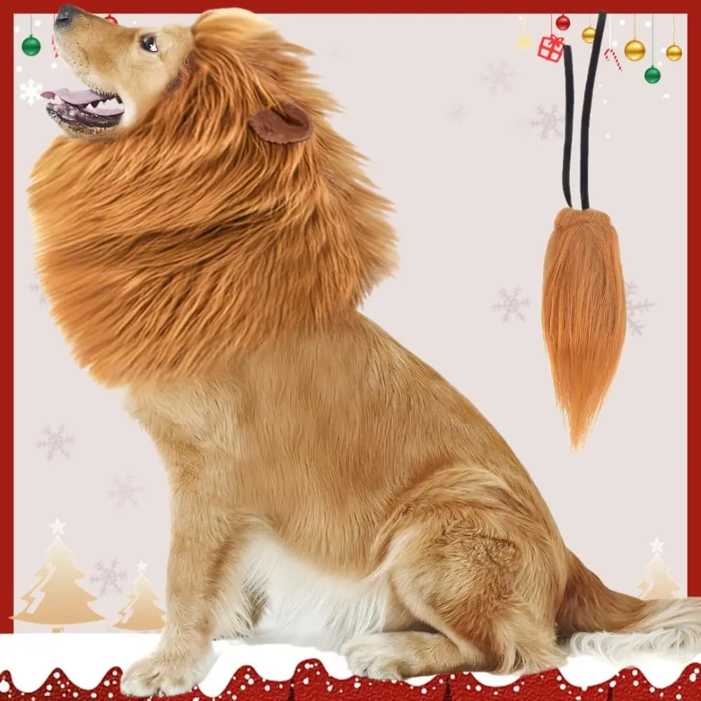 Pet Lion Headgear Dog Wig Costume with Lion Mane Scarf Set for Halloween Christmas Thanksgiving Party Dress-Up Holiday Outfit Festive Look Winter