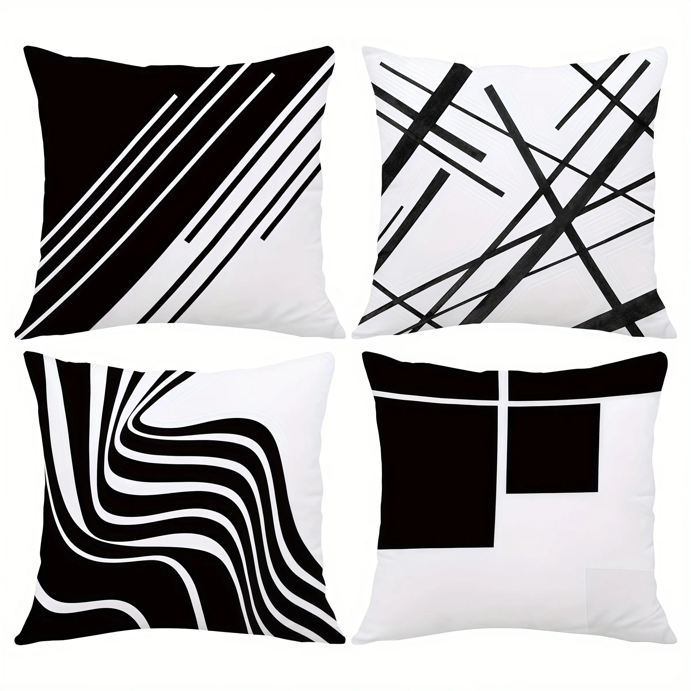 4pcs-Black and White Geometric Abstract Throw Pillow Covers in a Minimalist Modern Style, Comfortable Decorative Pillow Covers for Home, Suitable for Living Room, Bedroom, and Sofa, 2D Flat, Single Sided Printing, No Pillow Core
